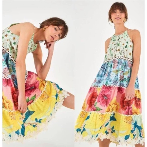 NWT Farm Rio Mixed Floral Midi Dress in Multi - Picture 1 of 6